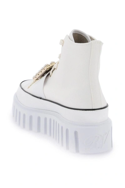 Shop Roger Vivier Viv' Go-thick Canvas High-top Sneakers With Buckle In White
