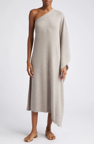 Shop Michael Kors One-shoulder Cashmere Knit Caftan In Taupe Melange