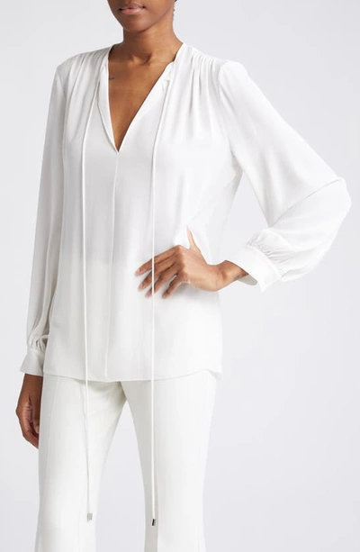 Shop Michael Kors Split Neck Silk Top In Optic White