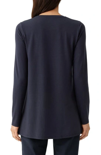 Shop Eileen Fisher Long Sleeve Crewneck Tunic Top In Nocturne