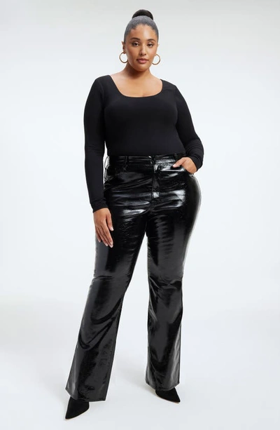 Shop Good American Good Classic Faux Leather Bootcut Pants In Black001