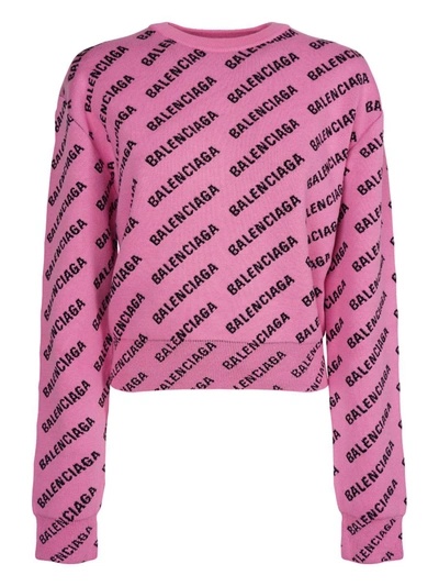Shop Balenciaga Allover Logo Jersey Clothing In Pink &amp; Purple