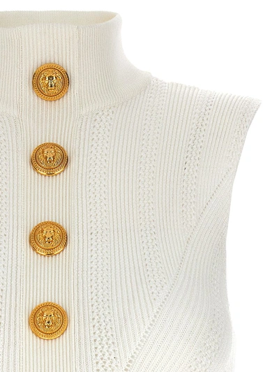 Shop Balmain Logo Button Sweater Top In White