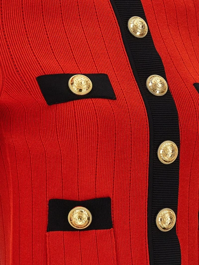 Shop Balmain Logo Buttons Short Sleeves Cardigan In Red