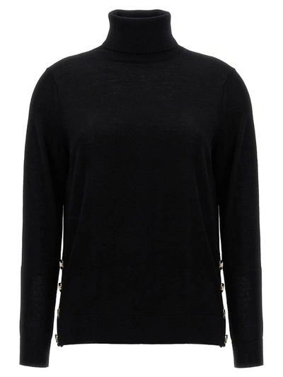 Shop Michael Kors Logo Buttons Turtleneck Sweater In Black