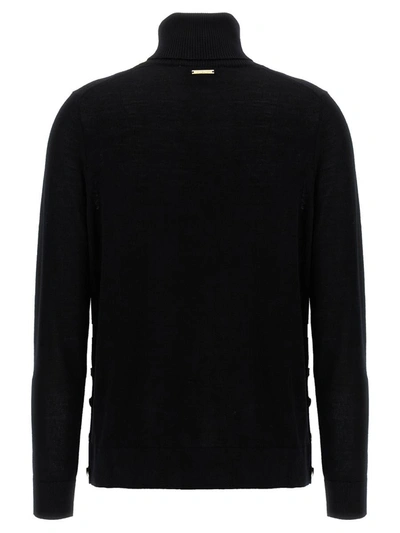 Shop Michael Kors Logo Buttons Turtleneck Sweater In Black