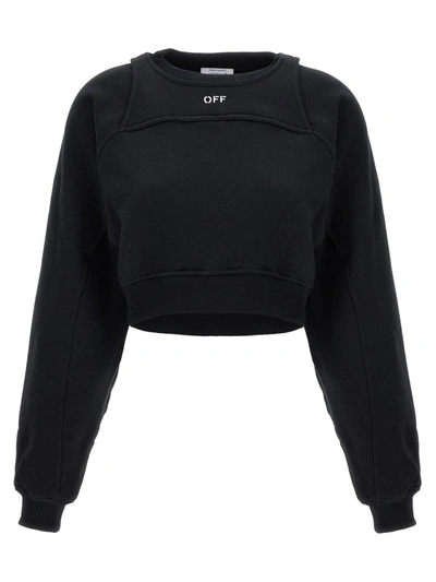 Off-white Cotton Sweatshirt With Frontal Logo In Black