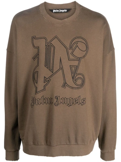 Shop Palm Angels Cotton Sweatshirt With Logo In Brown
