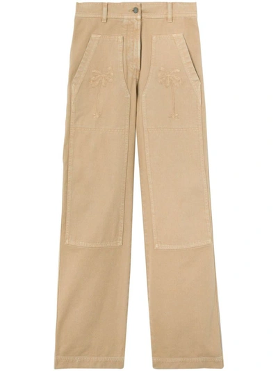 Shop Palm Angels Cotton Trousers In Beige