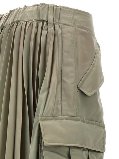 Shop Sacai Pleated Nylon Skirt In Green