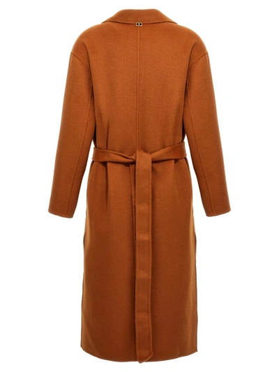 Shop Twinset Belted Single Breast Coat In Orange