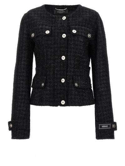 Shop Versace Short Lurex Jacket In Black