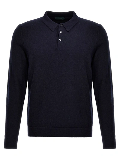 Shop Zanone Knit Polo Shirt In Blue