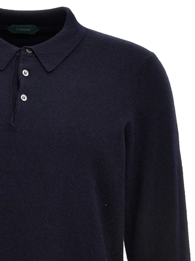 Shop Zanone Knit Polo Shirt In Blue