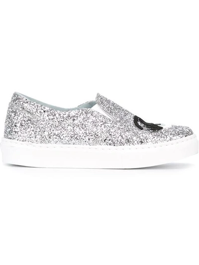 Chiara Ferragni Flirting Glitter-embellished Skate Shoes In Silver