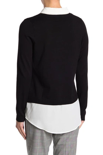 Shop Adrianna Papell V-neck Twofer Sweater In Black/ivory