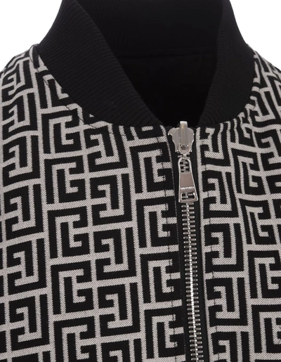 Shop Balmain And Ivory Reversible Bomber Jacket With Monogram In Black