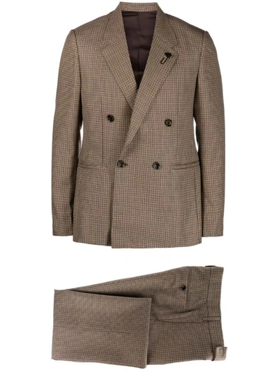 Shop Lardini Double-breasted 2-piece Suit In Brown
