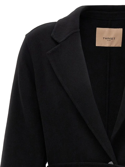 Shop Twinset Belted Single Breast Coat In Black
