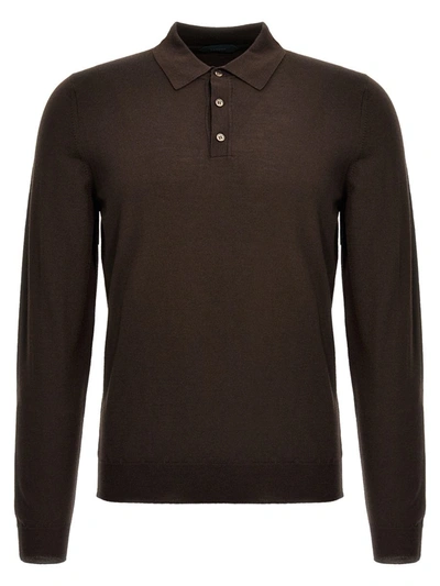 Shop Zanone Knit Polo Shirt In Brown
