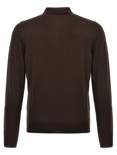 Shop Zanone Knit Polo Shirt In Brown