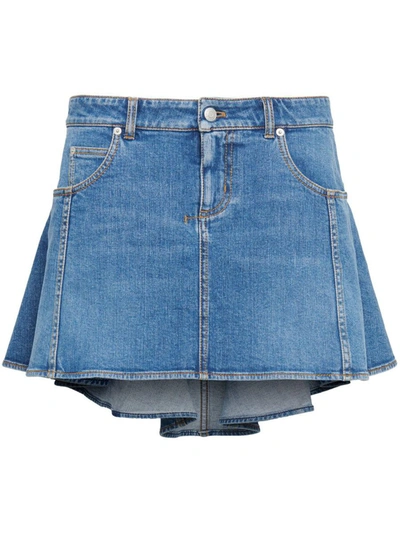 Shop Alexander Mcqueen Denim Mini Skirt In Blue