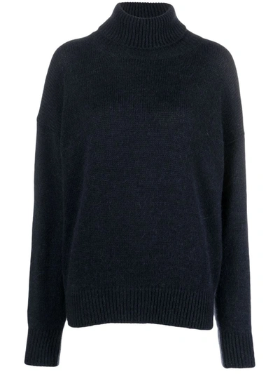 Shop Alysi Mohair Wool Turtleneck Sweater In Blue