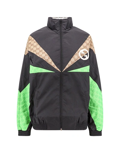 Gucci Panelled Gg Canvas Bomber Jacket In Black