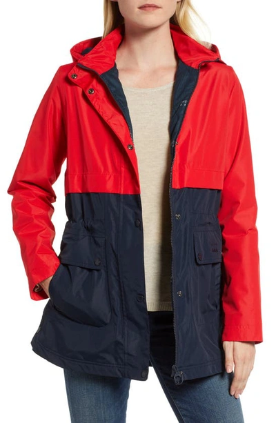 Altair Waterproof Hooded Jacket In Navy Tartan Red