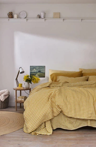 Piglet In Bed Gingham Linen Fitted Sheet In Honey