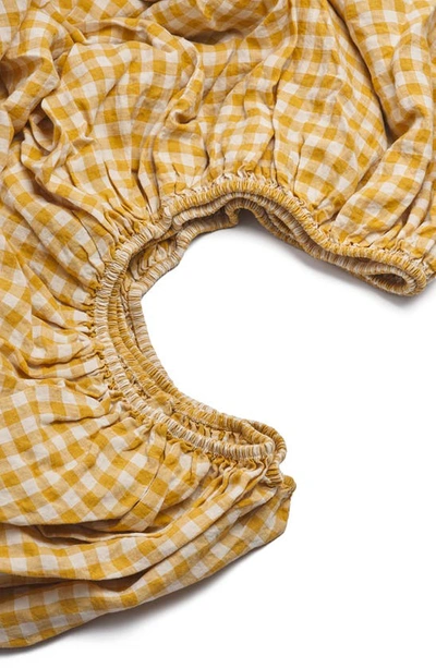 Piglet In Bed Gingham Linen Fitted Sheet In Honey