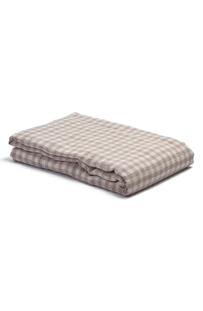 Shop Piglet In Bed 200 Thread Count Gingham Cotton Flat Sheet In Mushroom
