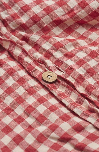 Piglet In Bed Gingham Linen Duvet Cover In Mineral Red