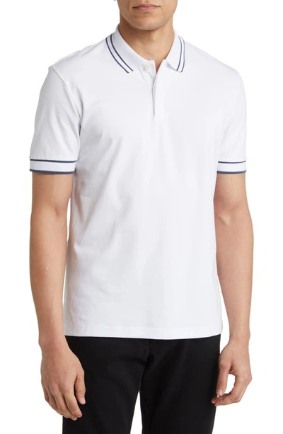 Shop Hugo Boss Boss Parlay Tipped Cotton Polo In White