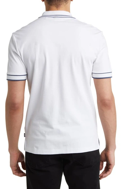 Shop Hugo Boss Boss Parlay Tipped Cotton Polo In White
