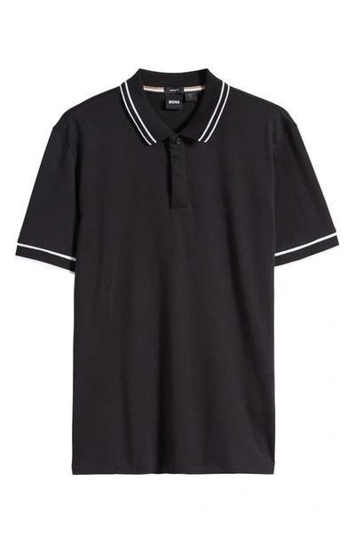 Hugo Boss Parlay Tipped Cotton Polo In Black
