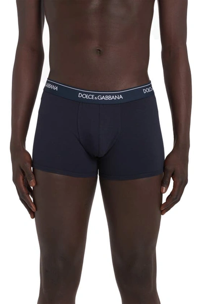 Shop Dolce & Gabbana Dolce&gabbana 2-pack Logo Waist Boxer Briefs In Dark Blue
