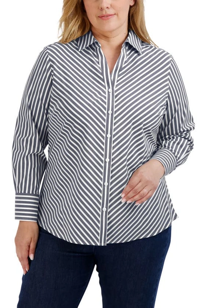 Shop Foxcroft Mary Stripe Stretch Button-up Shirt In Black