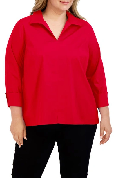 Shop Foxcroft Agnes Smocked Cuff Blouse In Simply Red