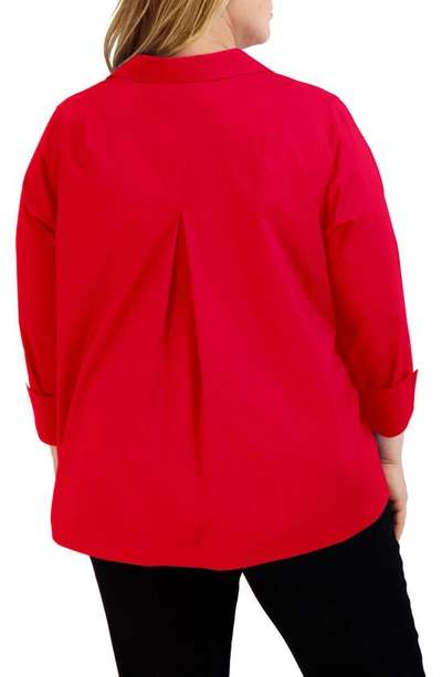 Shop Foxcroft Agnes Smocked Cuff Blouse In Simply Red