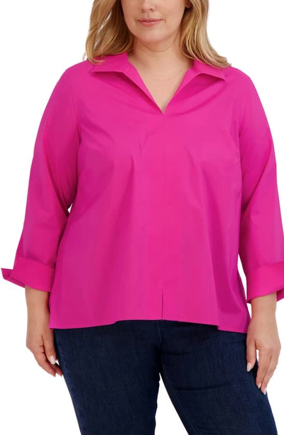 Shop Foxcroft Agnes Smocked Cuff Blouse In Azalea