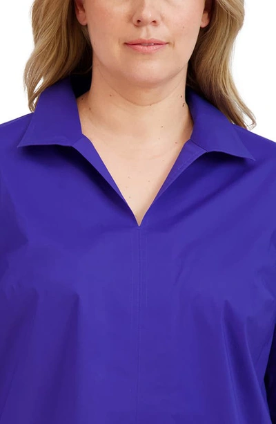 Shop Foxcroft Agnes Smocked Cuff Blouse In Blue Iris