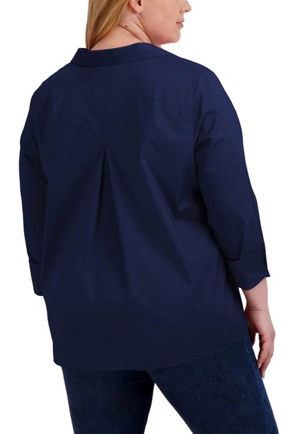 Foxcroft Agnes Smocked Cuff Blouse In Navy
