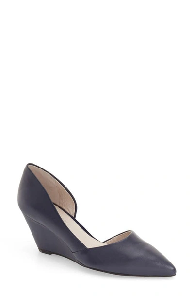 Shop Kenneth Cole New York 'ellis' Half D'orsay Wedge Pump In Navy Leather