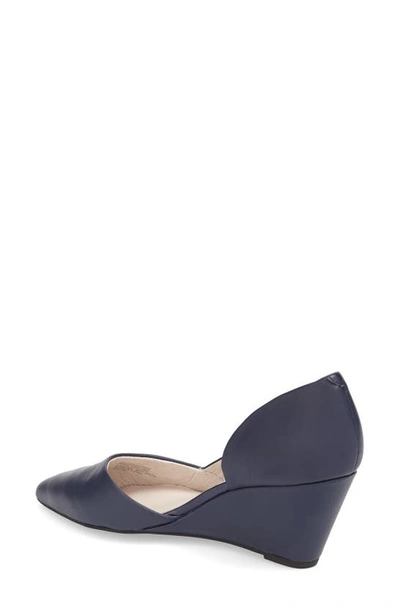 Shop Kenneth Cole New York 'ellis' Half D'orsay Wedge Pump In Navy Leather