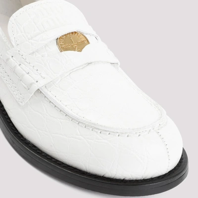 Shop Miu Miu Calf Leather Loafers Shoes In White