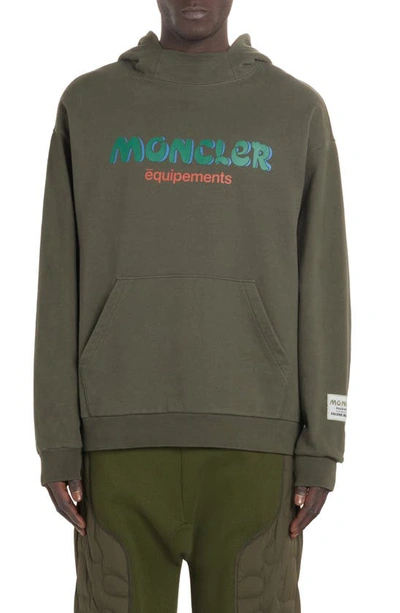 Shop Moncler Genius Logo Cotton Hoodie In Green