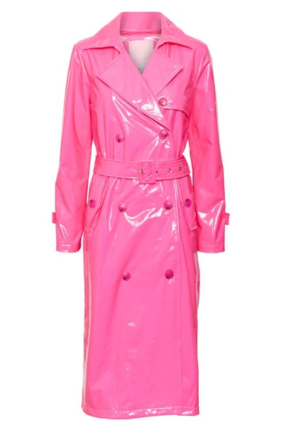 Shop Something New Cleo Faux Leather Trench Coat In Shocking Pink