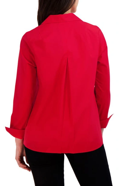 Foxcroft Agnes Split Cuff Popover Blouse In Simply Red