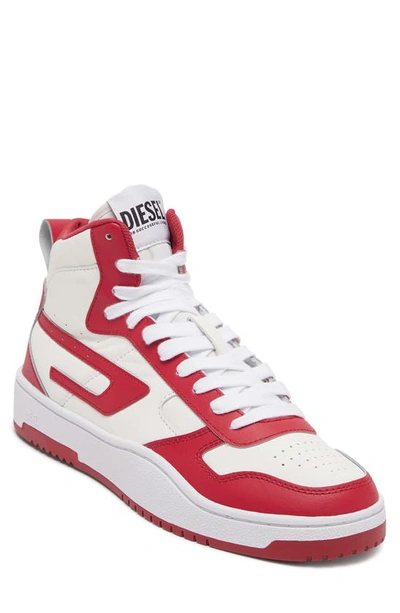 Shop Diesel Ukiyo Mid Sneaker In White/ Red Multi